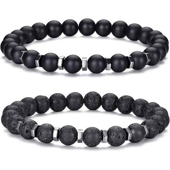 ⚡Rankeef Men 2 Black Tiger Eye 8MM Natural Stone Crystal Beaded Bracelet - Picture 1 of 7